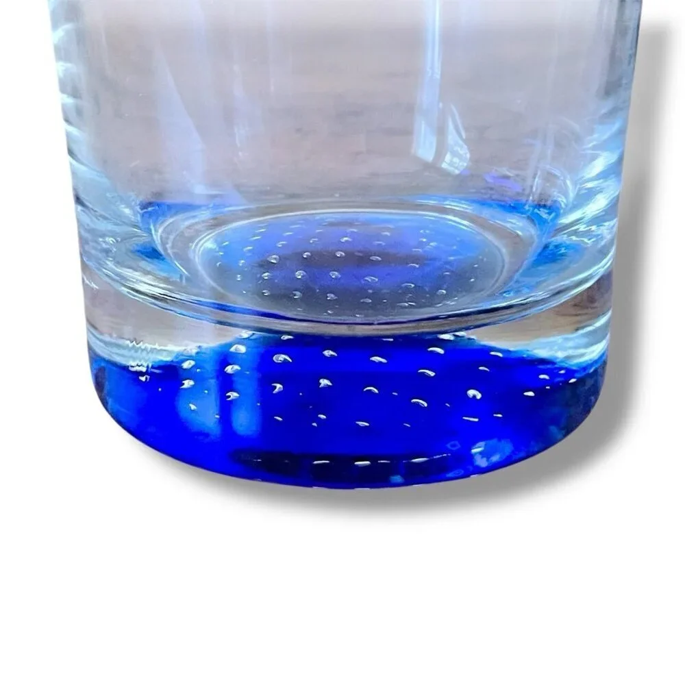 Vintage American Atelier Old Fashioned Rocks Glasses Blue Controlled Bubble 2 Pc